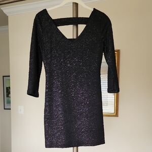 Black Textured Shimmer Knit Mini Dress